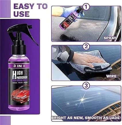 3 in 1 High Protection Car Quick Coating Spray, Car Rapid Ceramic Paint Coating, Nano Polishing Spray, Plastic Parts Refurbisher, Fine Scratch Repair, Extremely Hydrophobic, 200ml, Pack of 1