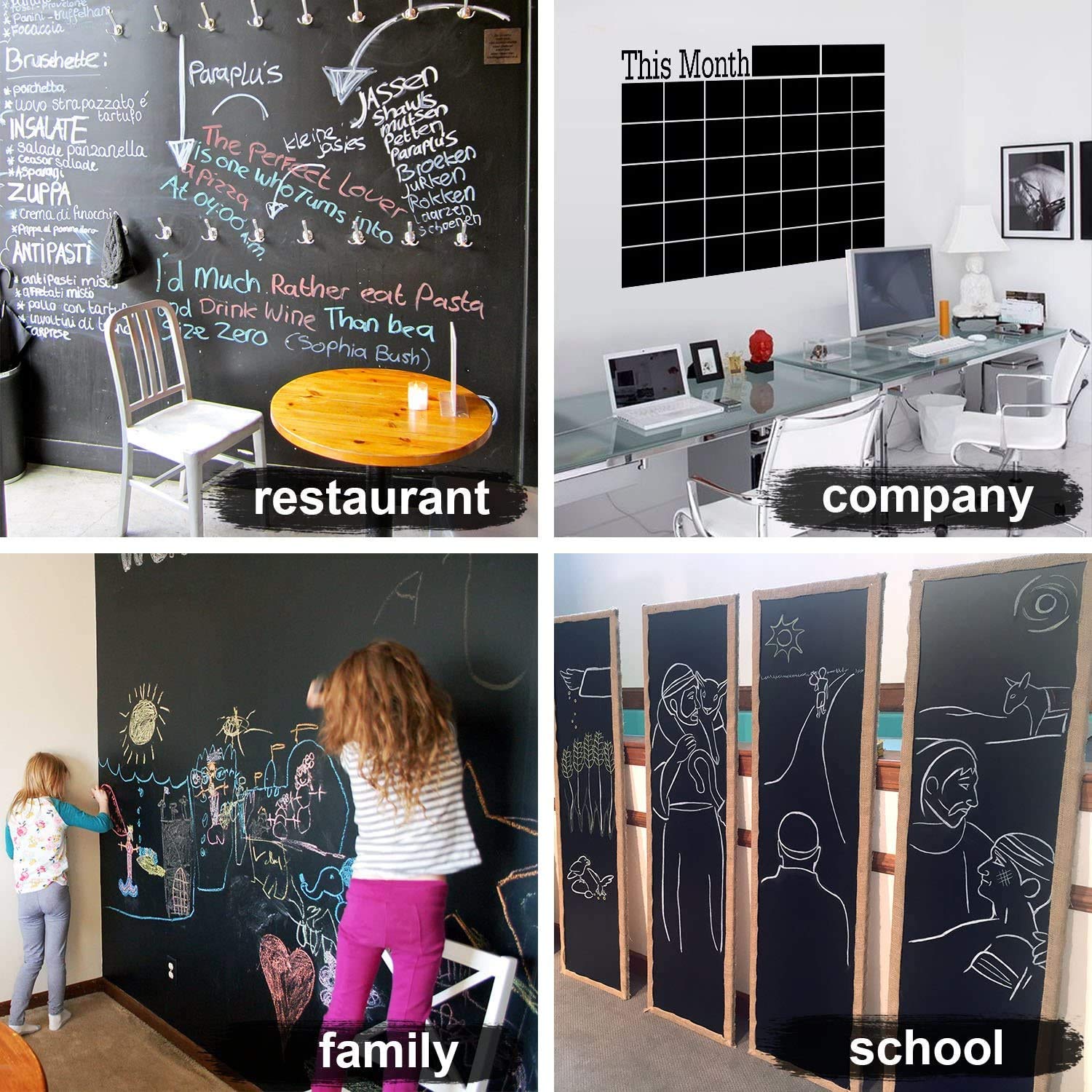 Black Board Vinyl (45X200Cm) Wall Sticker Removable Decal Chalkboard With 5 Chalks For Home School Office College Room Kitchen Kids