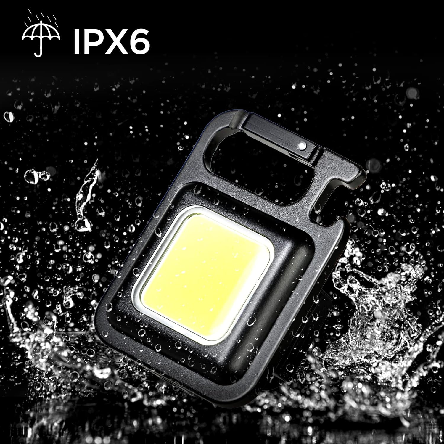 LED Mini COB Keychain and magentic Flashlight Portable USB Rechargeable Light 3 Light Modes with Folding Bracket,for Walking Camping（Square）