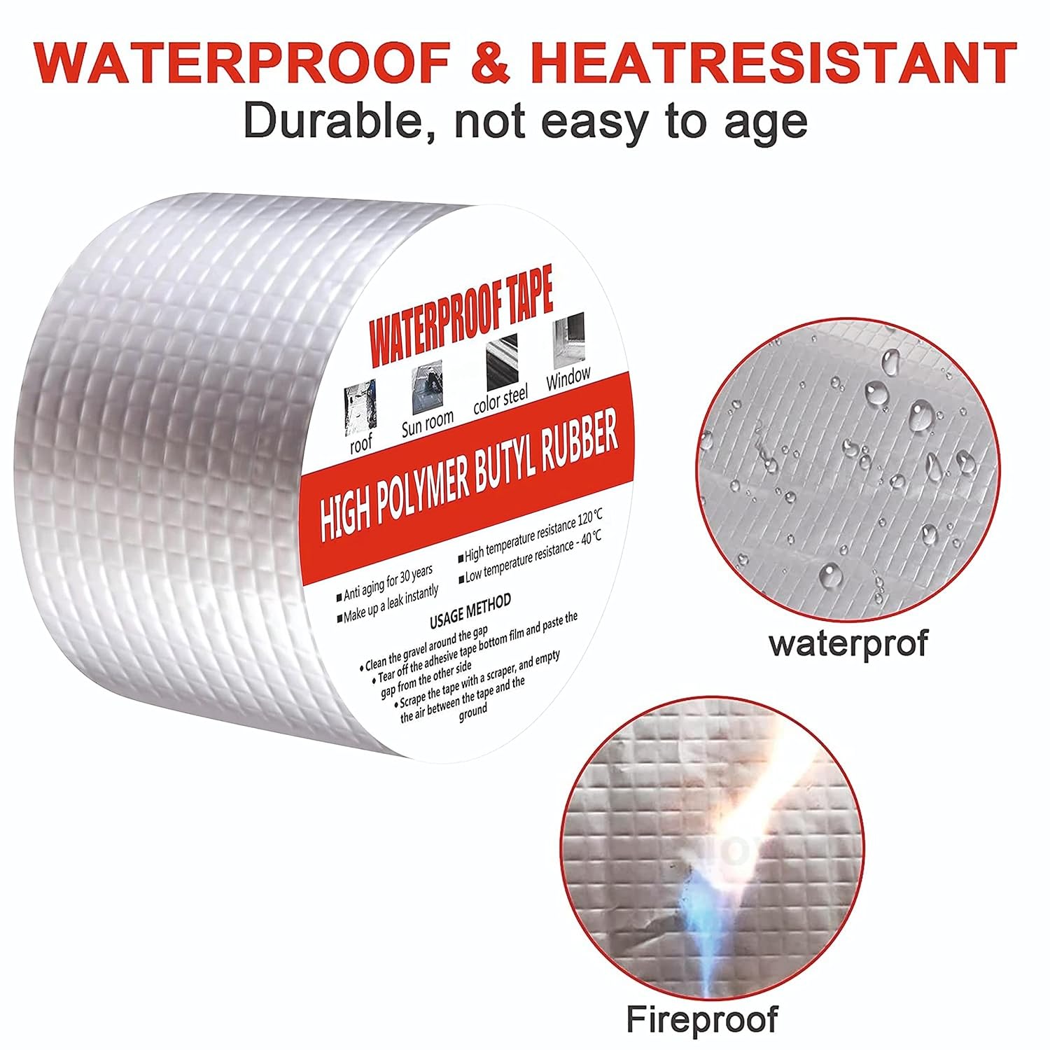 Super Strong Adhesive Waterproof Permanent Repair Aluminum Butyl Tape Rubber Foil Suitable for Roof Leak, surface Crack, Window Sill Gap, Boat Sealing, Home Renovation (5 METER), Silver