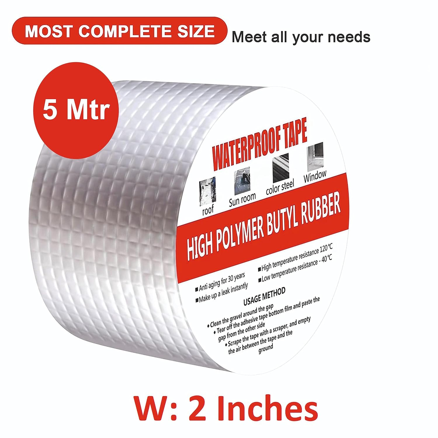 Super Strong Adhesive Waterproof Permanent Repair Aluminum Butyl Tape Rubber Foil Suitable for Roof Leak, surface Crack, Window Sill Gap, Boat Sealing, Home Renovation (5 METER), Silver