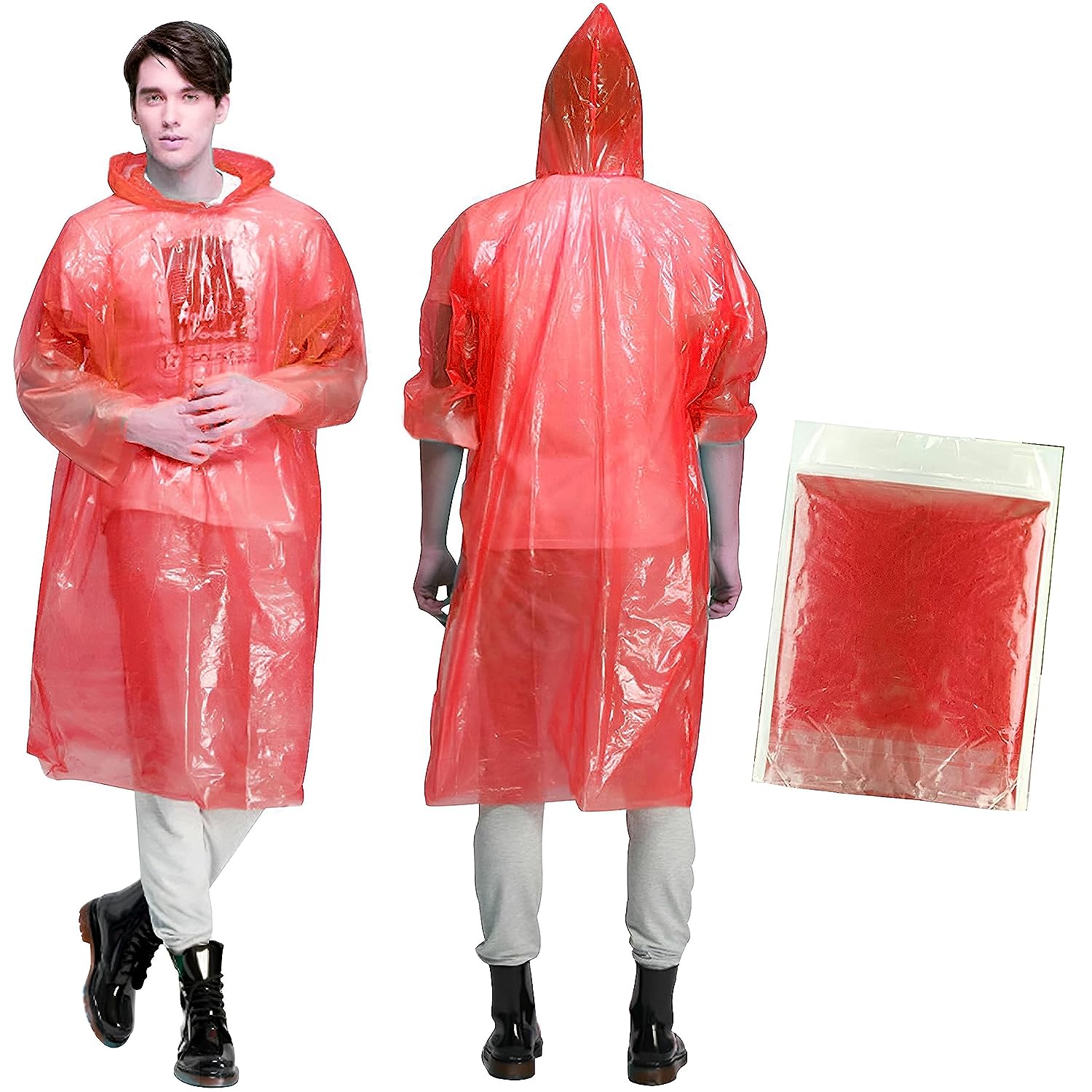 Disposable Raincoat Poncho with Hood Water Resistant Rainwear Barsaati for Outdoor Travel Men Women (Red, Pack of 1)