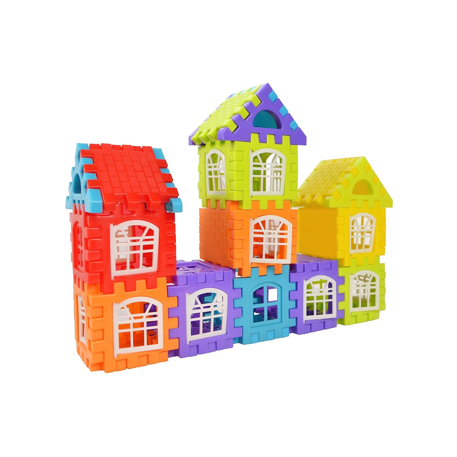 Smooth Rounded Edges Building DIY Combo, Plastic House Blocks,72 Pieces (Multicolor)