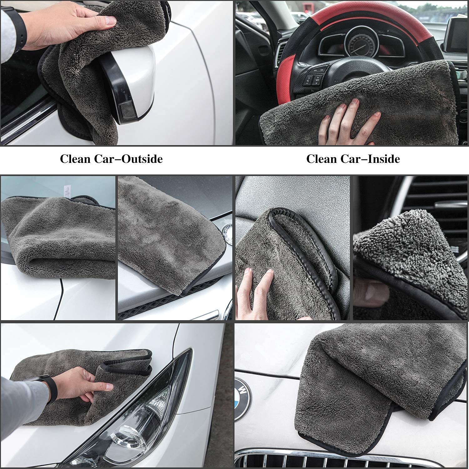 Microfiber Cloth for Car Cleaning and Detailing, Double Sided, Extra Thick Plush Microfiber Towel Lint-Free, 800 GSM (Size 40cm x 40cm)