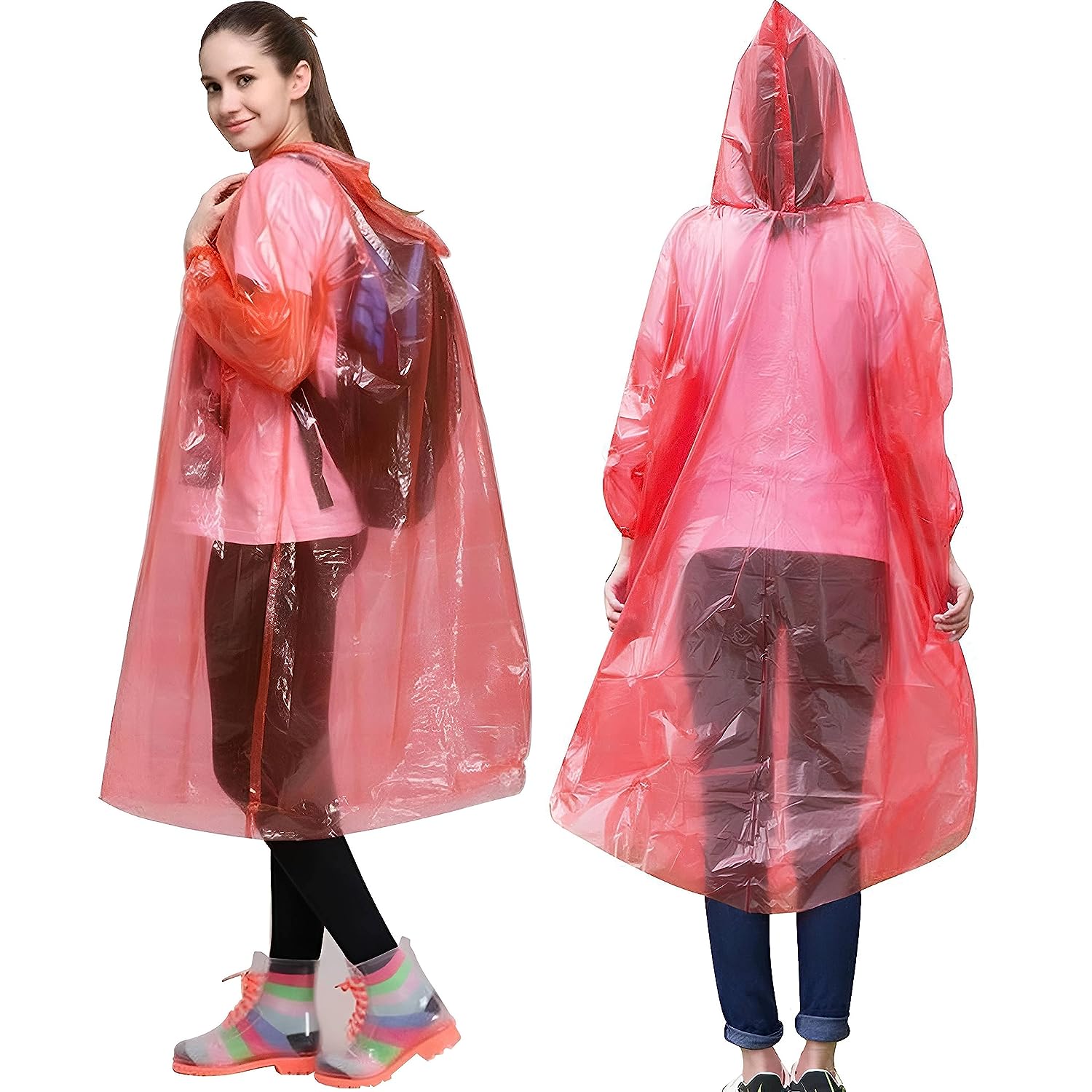 Disposable Raincoat Poncho with Hood Water Resistant Rainwear Barsaati for Outdoor Travel Men Women (Red, Pack of 1)