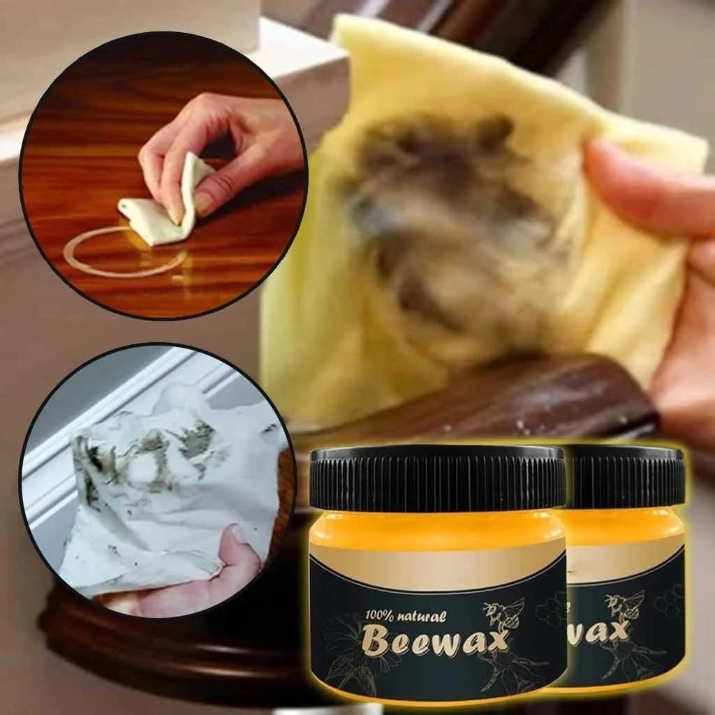 Premium Wood Seasoning Beewax, Traditional Beeswax Polish for Wood and Furniture, Natural beeswax Wood Cleaner and Polishing With Included Sponge for Furniture, Floor, Tables, Cabinets