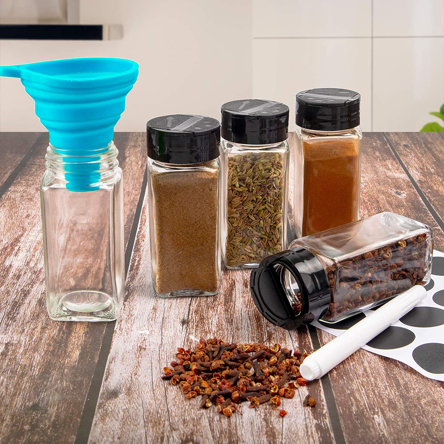 Glass Spice Jar with Black Sifter Two Sided Sifter Cap,120ml Masala jar Spice Container for Salt & Pepper 1 Pieces