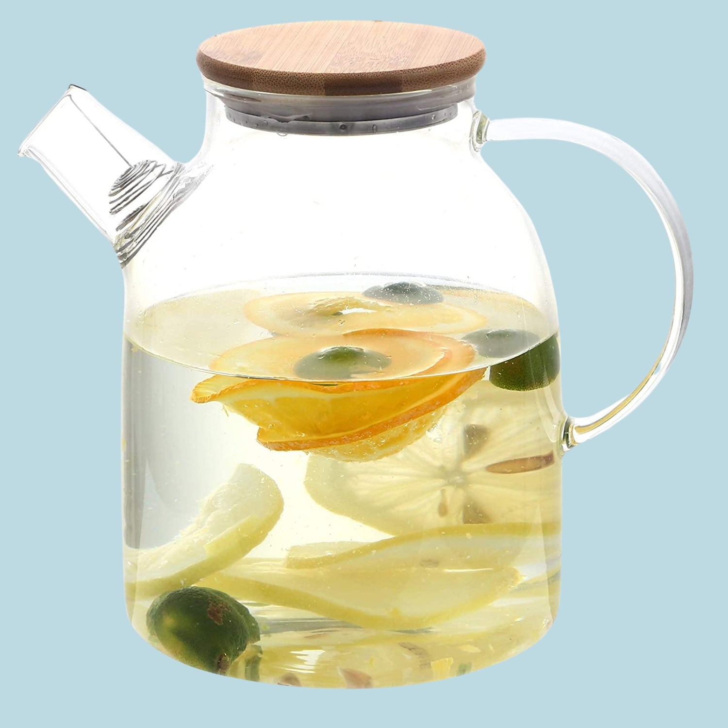 Glass Jug With Lid Ice Tea Water Jug Hot Water Ice Tea Drinking Beverage Jug, Water Jug Glass Material With Wooden Lid, 1.8 liter